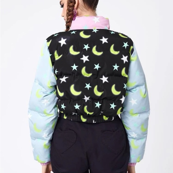 Star Moon Color-block Cropped Puffer Jacket Coat - Picture 9 of 11